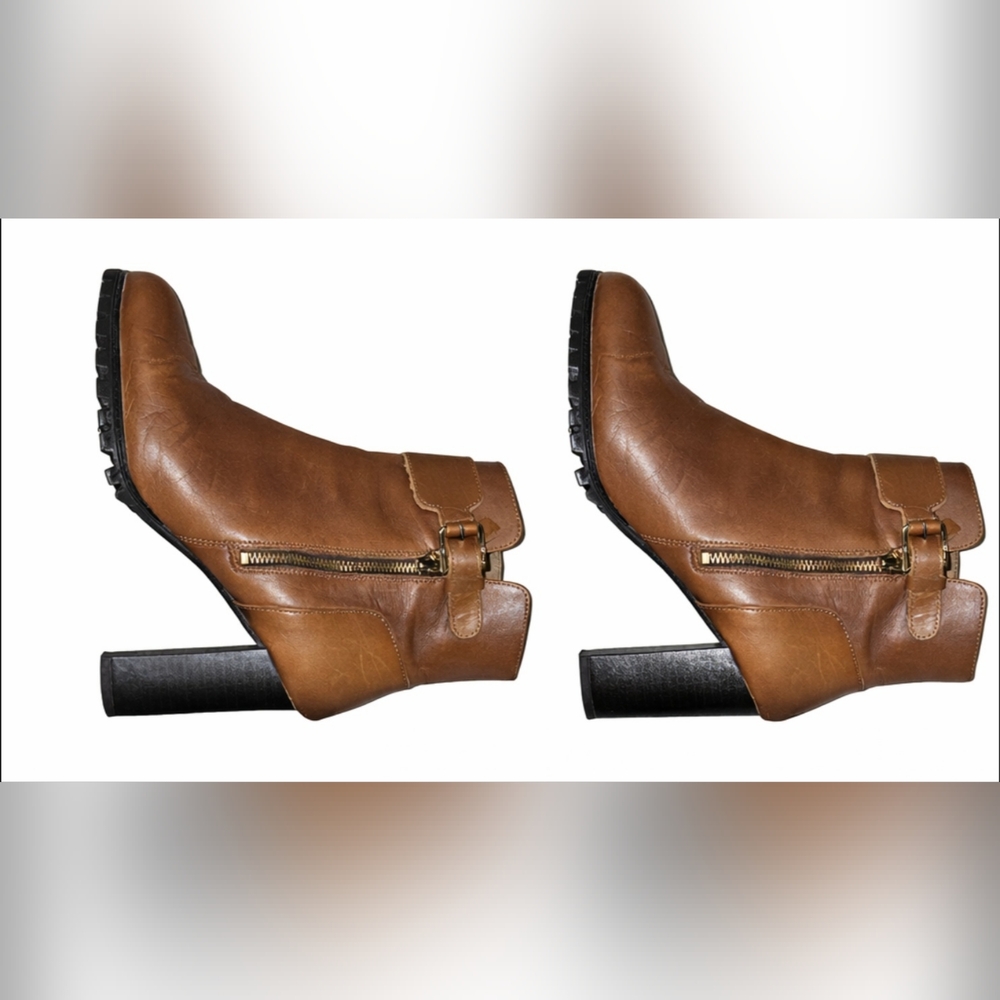 Massimo Dutti Tan Leather Ankle Boots Comes With Box